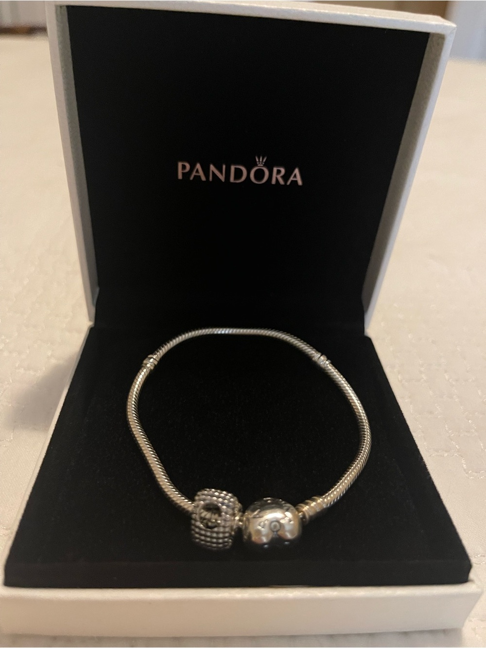 Pandora Silver Snake Chain Bracelet with Decorative Clasp